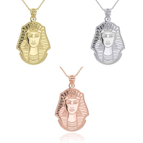 Personalized Cleopatra Ancient Egyptian Queen Reversible Pendant Necklace With Your NAME in Solid Yellow, White and Rose Gold