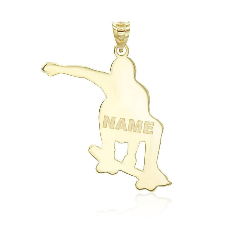 Personalized Skater Reversible Pendant Necklace With Your NAME in Solid Yellow, White and Rose Gold