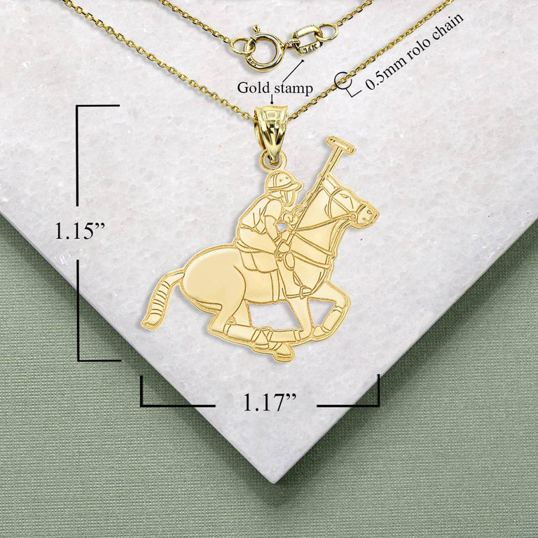 Personalized Your Name in Polo Sport Horse Riding Jockey Reversible Pendant Necklace in Solid Yellow, White and Rose Gold