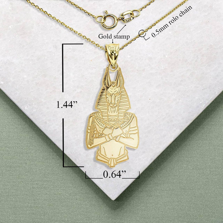 Personalized Anubis Ancient Egyptian God of the Dead Reversible Pendant Necklace With Your NAME in Solid Yellow, White and Rose Gold