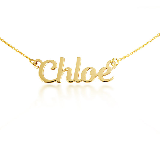 14k Solid Gold Personalized Nameplate Script Necklace | Available in Yellow Gold / Rose Gold / White Gold