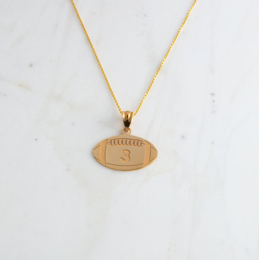 Personalized Engravable Front/Back Football Ball Pendant Your Name & Number in Solid Yellow, White and Rose Gold