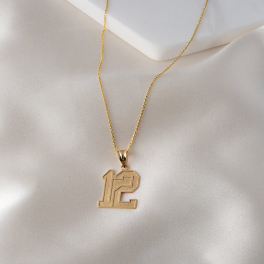 Personalized Your Lucky Sports Team Number Pendant Necklace By Engraving Your NAME in  Solid Yellow, White, Rose Gold