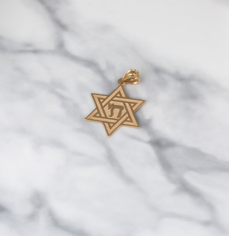 Personalized Engravable Name Jewish Star Of David with Chai Judaica Pendant Necklace Available in Solid Yellow, White and Rose Gold