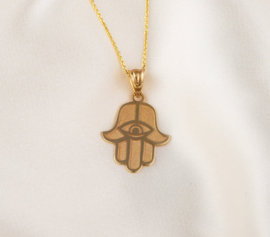 Personalized Engravable Middle Eastern Hamsa Hand Evil Eye With Your NAME in Solid Yellow, White and Rose Gold