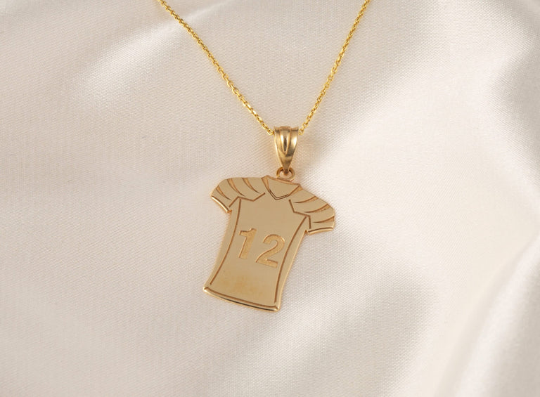 Personalized Engravable Name & Number Football Jersey Front and Back Pendant in Solid Yellow, White and Rose Gold