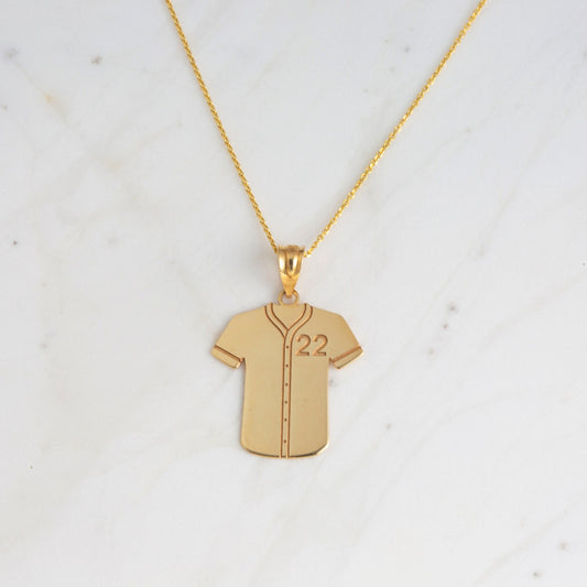 Personalized Name & Number Engravable Front/Back Baseball Player Jersey Pendant Necklace in Solid Yellow, White and Rose Gold