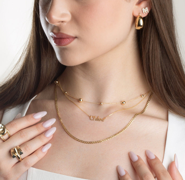 14k Solid Gold Personalized Nameplate Script Necklace | Available in Yellow Gold / Rose Gold / White Gold