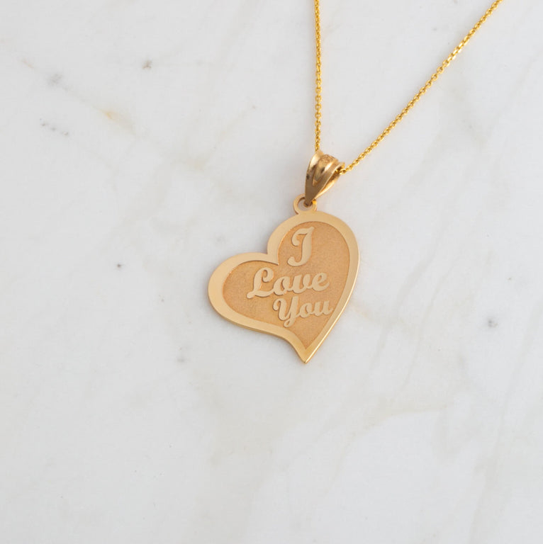 Personalized Engravable Reversible I Love You Heart Shape With Her His NAME Pendant in Solid Yellow, White and Rose Gold