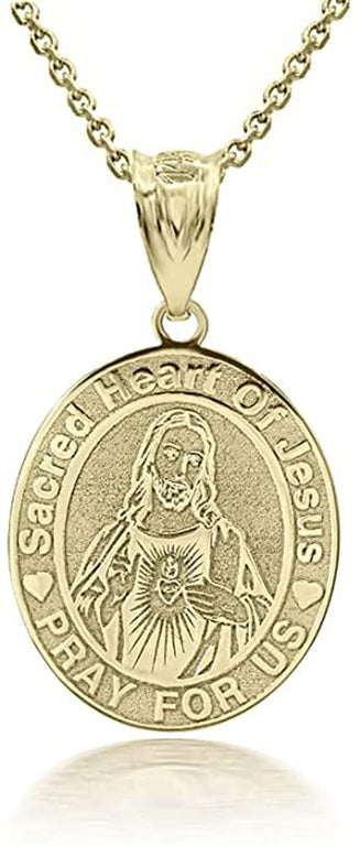 Engravable Sacred Heart Of Jesus Personalized Pendant Necklace With Your NAME in Solid Yellow, White and Rose Gold