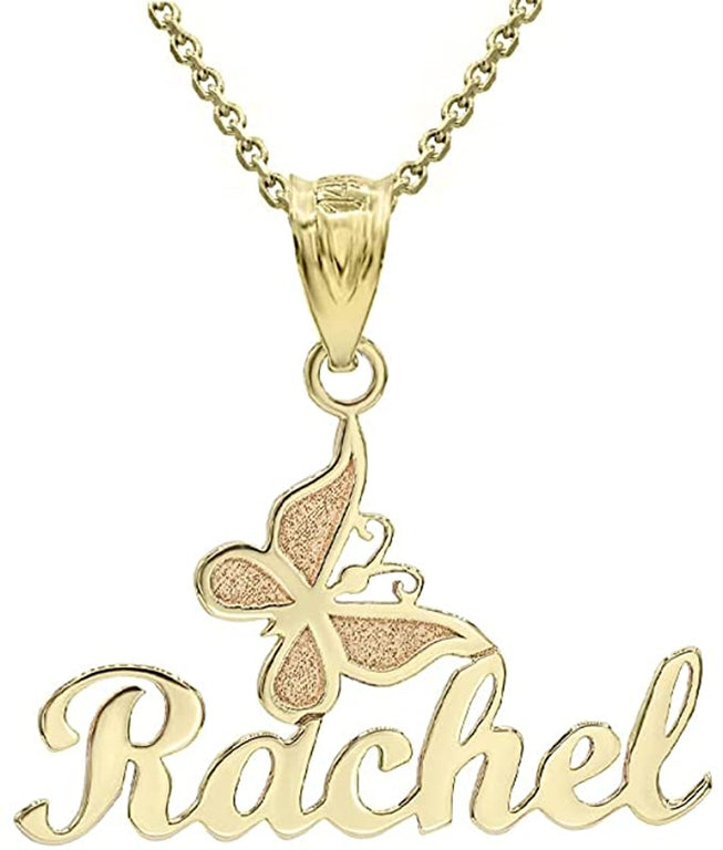 Personalize Butterfly Necklace NAME Pendant For Her, in Solid Yellow, White and Rose Gold