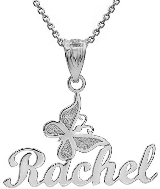 Personalize Butterfly Necklace NAME Pendant For Her, in Solid .925 Sterling Silver High Polished