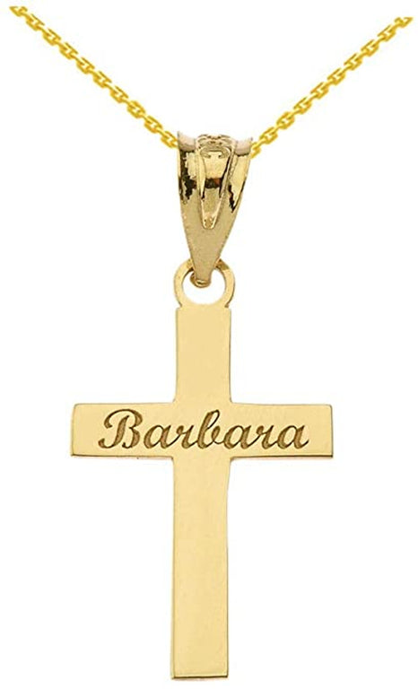 Engravable Personalized Cross Christian Religious Pendant Necklace With Your NAME in Solid Yellow, White and Rose Gold