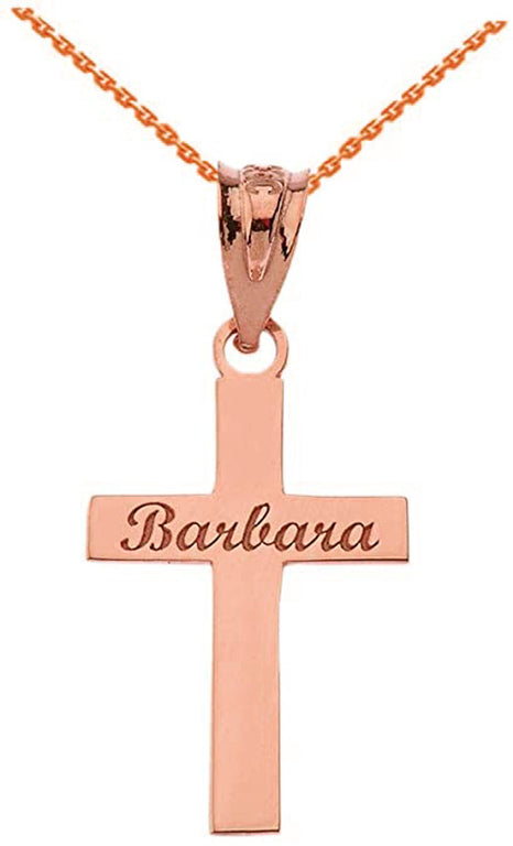 Engravable Personalized Cross Christian Religious Pendant Necklace With Your NAME in Solid Yellow, White and Rose Gold