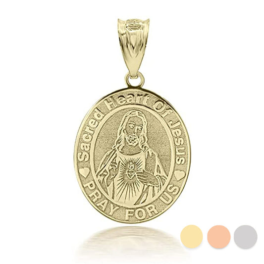 Engravable Sacred Heart Of Jesus Personalized Pendant Necklace With Your NAME in Solid Yellow, White and Rose Gold