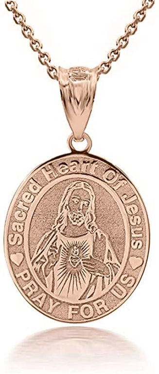 Engravable Sacred Heart Of Jesus Personalized Pendant Necklace With Your NAME in Solid Yellow, White and Rose Gold