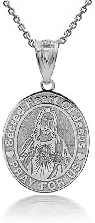 Engravable Sacred Heart Of Jesus Personalized Pendant Necklace With Your NAME in Solid Yellow, White and Rose Gold