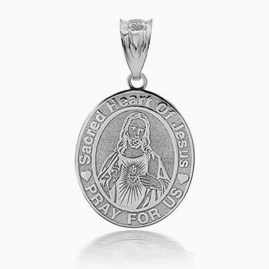 Engravable Sacred Heart Of Jesus Personalized Pendant Necklace With Your NAME in Solid .925 Sterling Silver