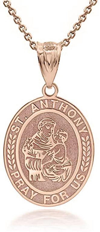 Engravable Saint Anthony Pray For Us Personalized NAME Necklace in Solid Yellow, White and Rose Gold