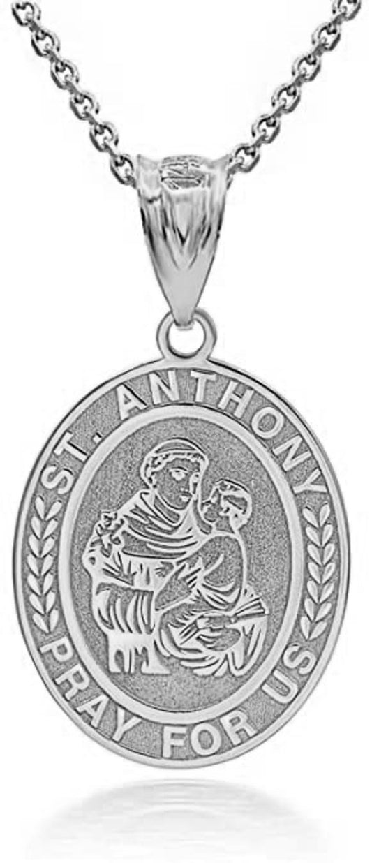 Engravable Saint Anthony Pray For Us Personalized NAME Necklace in Solid .925 Sterling Silver