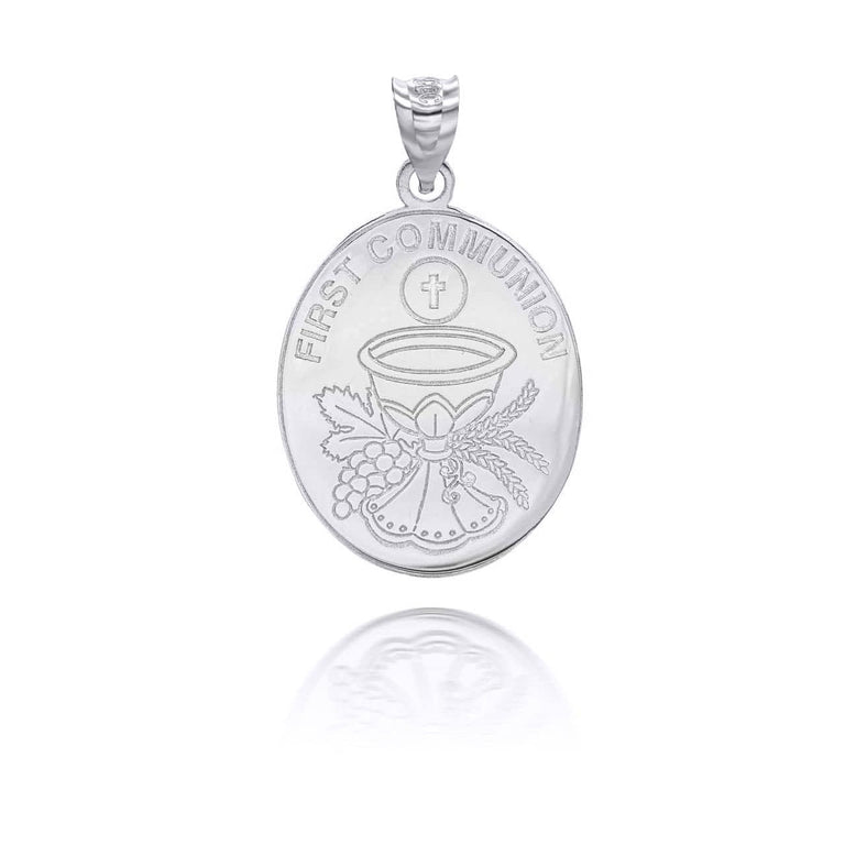 Personalized Religious Holy First Communion Reversible Pendant Necklace With Your NAME in Solid .925 Sterling Silver