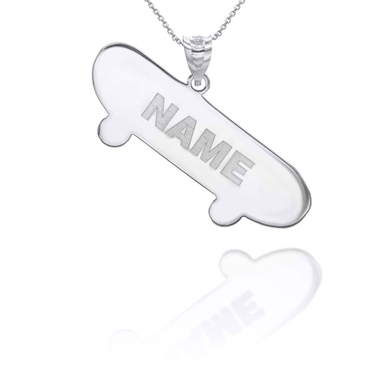 Personalized Skateboard Reversible Pendant Necklace With Your NAME in Solid .925 Sterling Silver