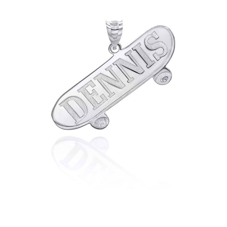 Personalized Skateboard Reversible Pendant Necklace With Your NAME in Solid .925 Sterling Silver