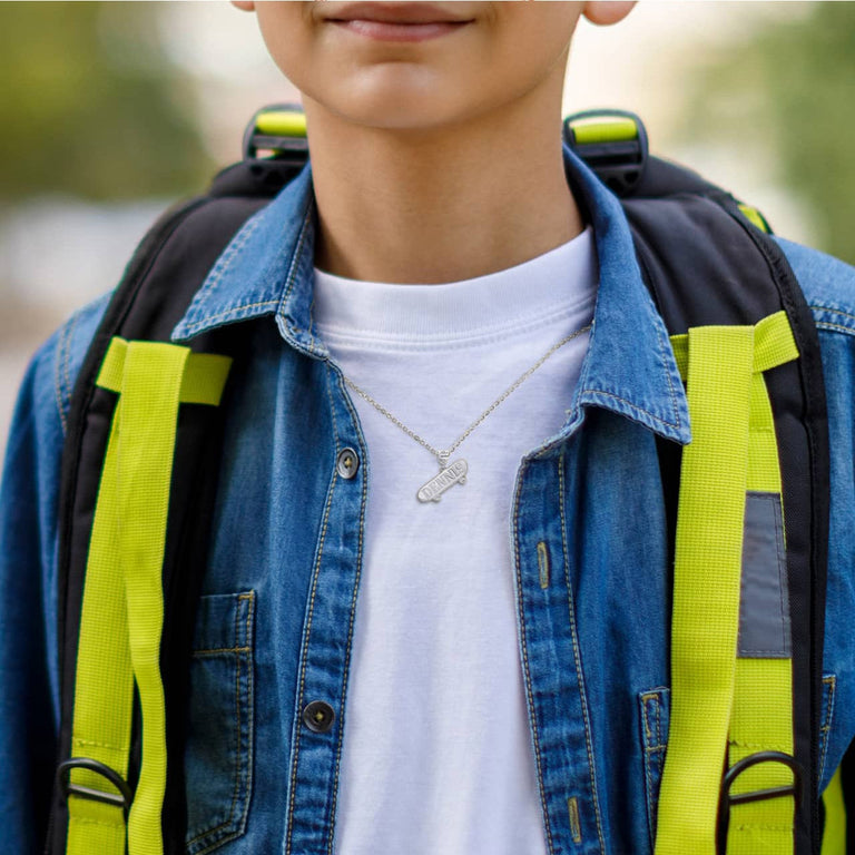 Personalized Skateboard Reversible Pendant Necklace With Your NAME in Solid .925 Sterling Silver