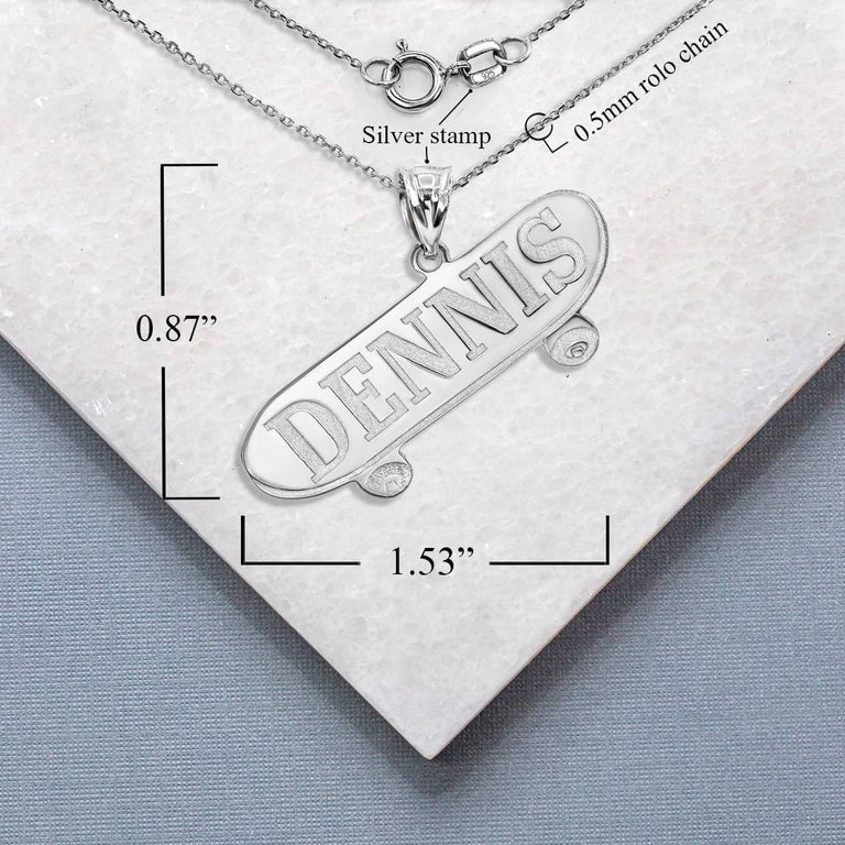 Personalized Skateboard Reversible Pendant Necklace With Your NAME in Solid .925 Sterling Silver