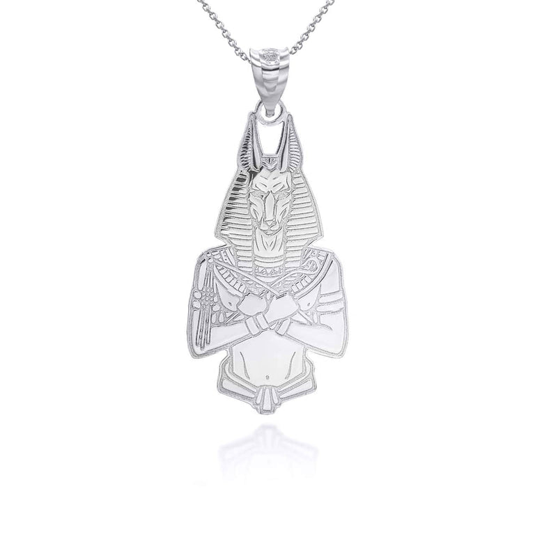 Personalized Anubis Ancient Egyptian God of the Dead Reversible Pendant Necklace With Your NAME in Solid Yellow, White and Rose Gold