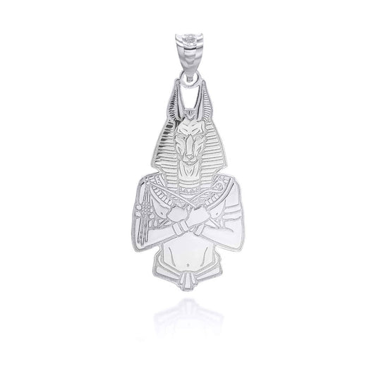 Personalized Anubis Ancient Egyptian God of the Dead Reversible Pendant Necklace With Your NAME in Solid .925 Sterling Silver