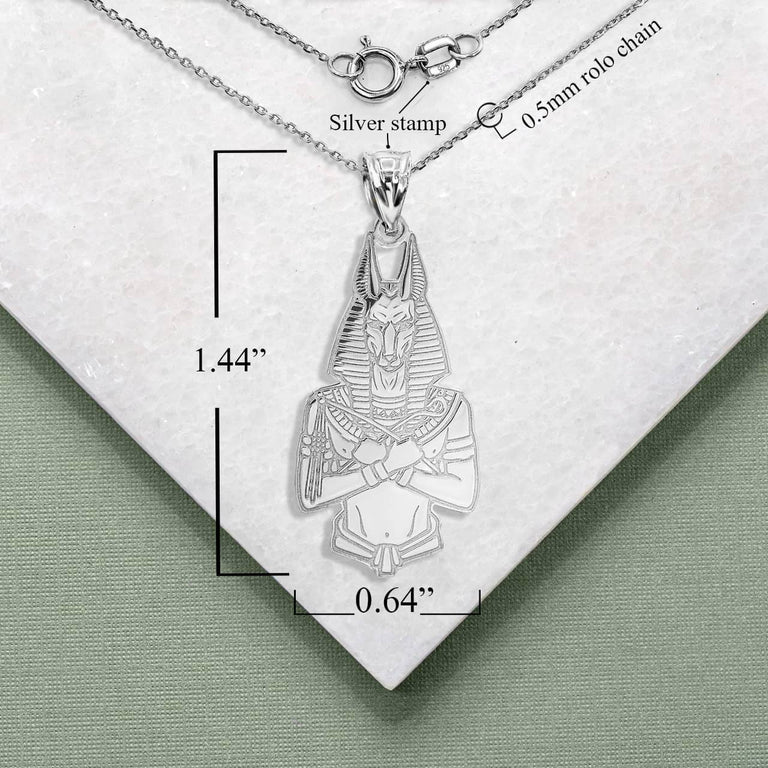Personalized Anubis Ancient Egyptian God of the Dead Reversible Pendant Necklace With Your NAME in Solid .925 Sterling Silver