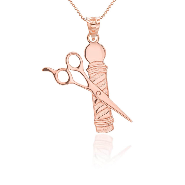 Personalized Engravable Barber Reversible Pendant Necklace Available in Solid Yellow, White and Rose Gold
