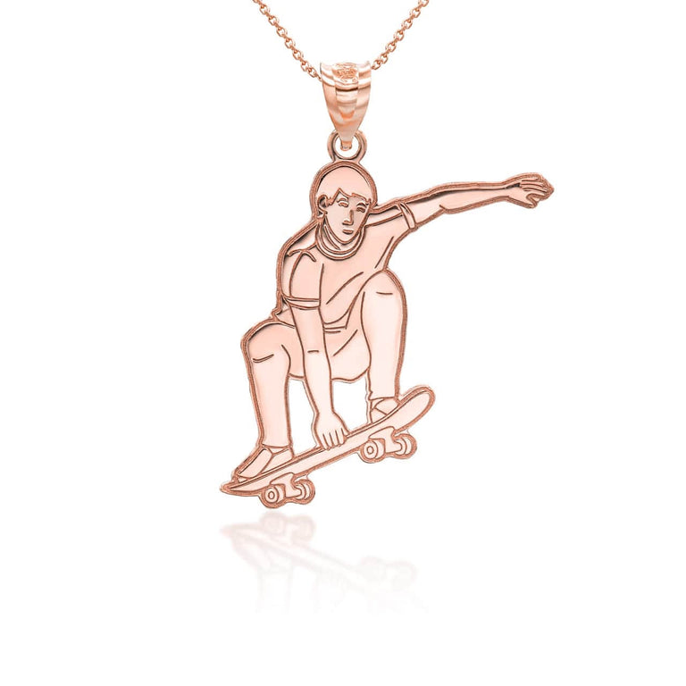 Personalized Skater Reversible Pendant Necklace With Your NAME in Solid Yellow, White and Rose Gold