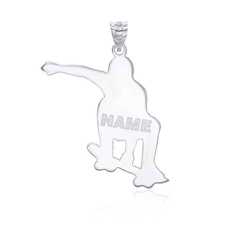 Personalized Skater Reversible Pendant Necklace With Your NAME in Solid .925 Sterling Silver
