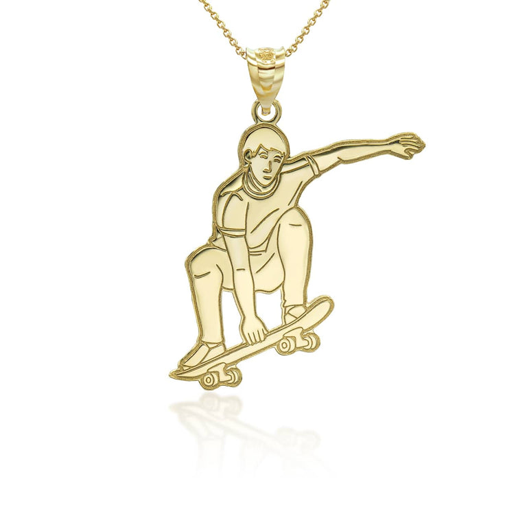 Personalized Skater Reversible Pendant Necklace With Your NAME in Solid Yellow, White and Rose Gold