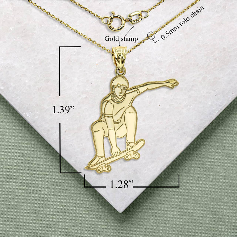 Personalized Skater Reversible Pendant Necklace With Your NAME in Solid Yellow, White and Rose Gold