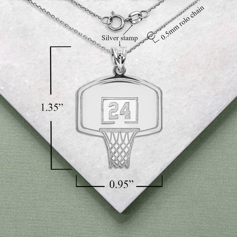 Personalized Engravable Name & Number Basketball Hoop Reversible Pendant Necklace Available in Solid .925 Sterling Silver