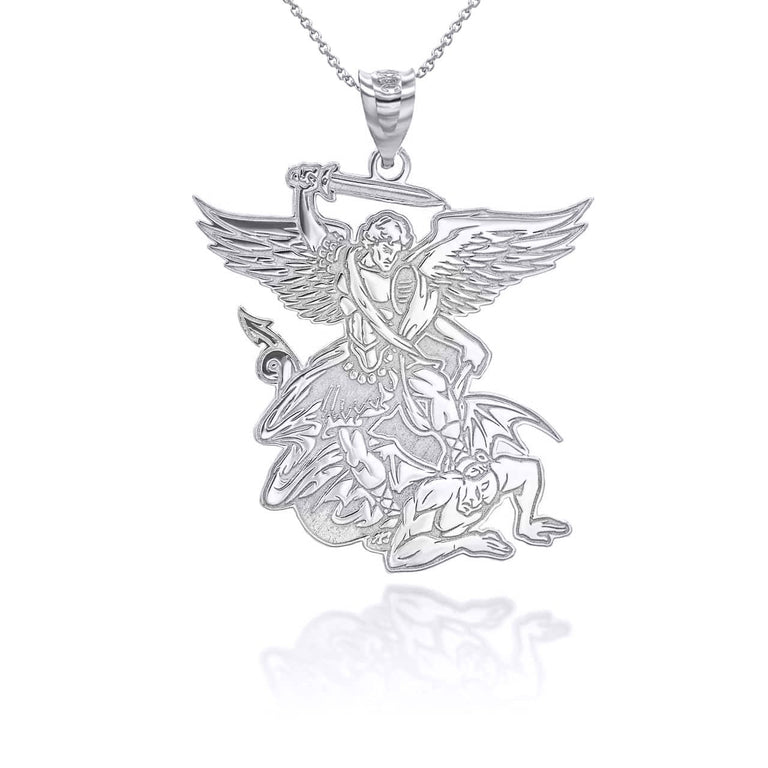 Personalized Saint Michael Patron Saint of Military and Police Reversible Pendant Necklace With Your NAME in Solid .925 Sterling Silver