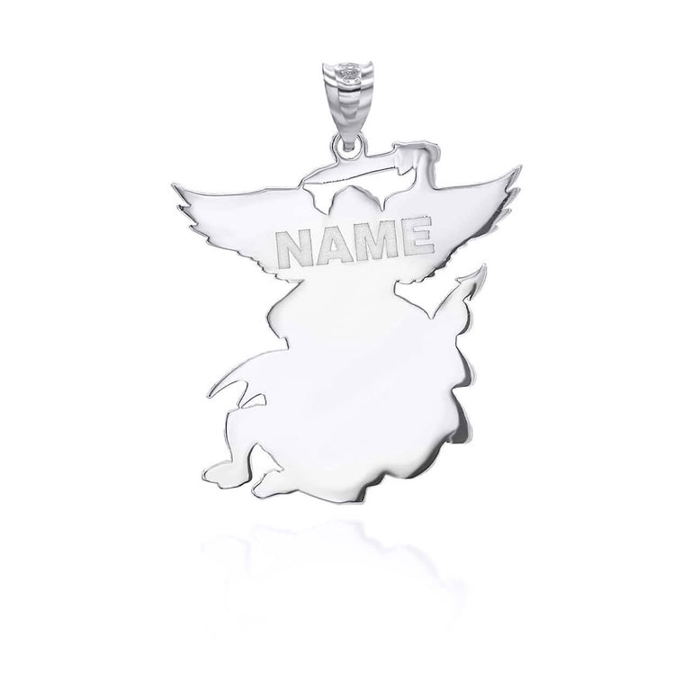Personalized Saint Michael Patron Saint of Military and Police Reversible Pendant Necklace With Your NAME in Solid .925 Sterling Silver