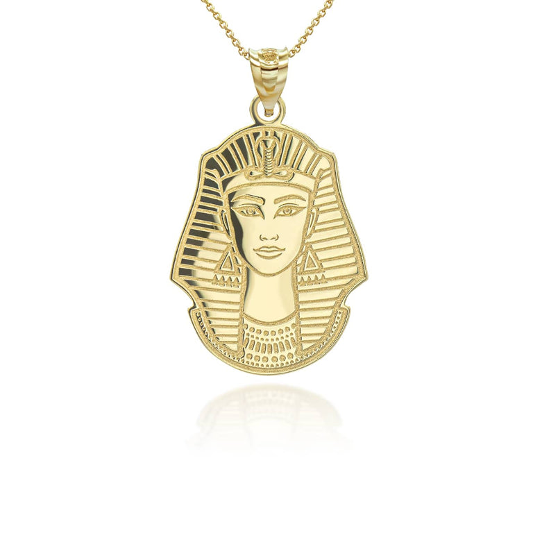 Personalized Cleopatra Ancient Egyptian Queen Reversible Pendant Necklace With Your NAME in Solid Yellow, White and Rose Gold