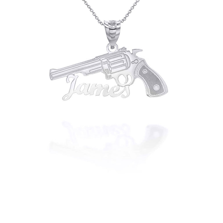 Personalized Name Gun Pendant Necklace With Your NAME in Solid .925 Sterling Silver