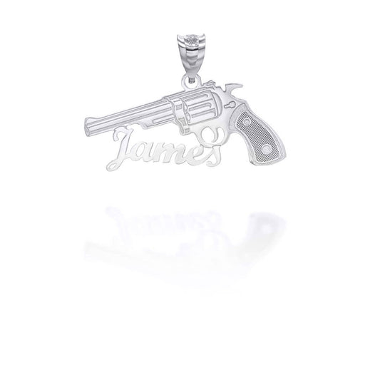 Personalized Name Gun Pendant Necklace With Your NAME in Solid .925 Sterling Silver