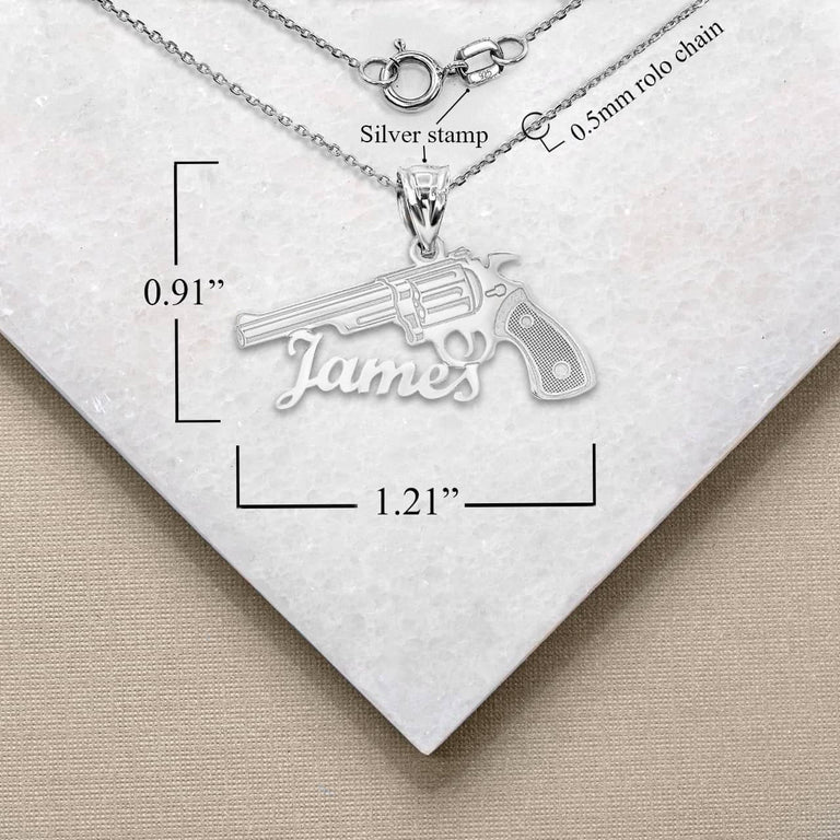 Personalized Name Gun Pendant Necklace With Your NAME in Solid .925 Sterling Silver