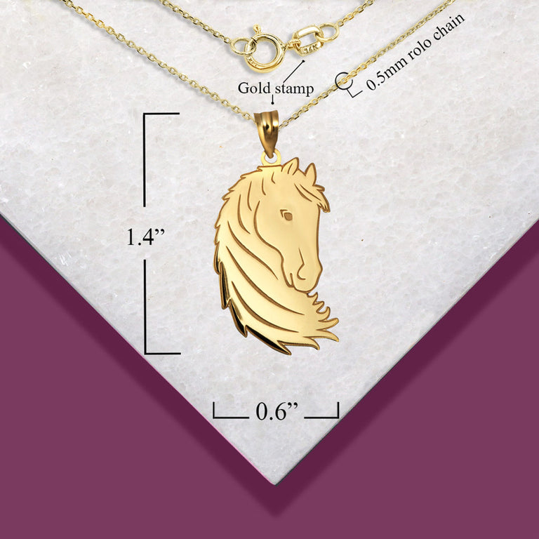 Personalized Unicorn Horse Engravable Pendant Necklace With Your NAME in Solid Yellow, White and Rose Gold