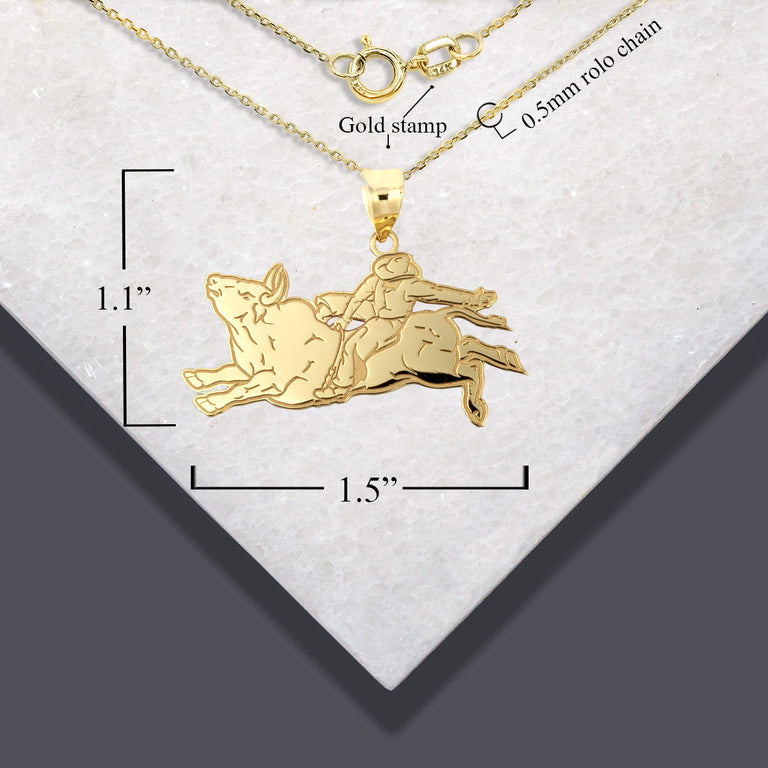 Personalized Cowboy Bull Rider Rodeo Engravable Necklace With Your NAME in Solid Yellow, White and Rose Gold