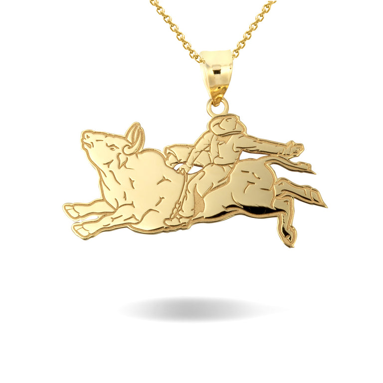 Personalized Cowboy Bull Rider Rodeo Engravable Necklace With Your NAME in Solid Yellow, White and Rose Gold