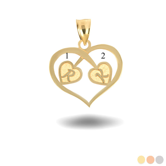 Engravable Heart Initials Love Pendant Necklace in Solid Yellow, White and Rose Gold