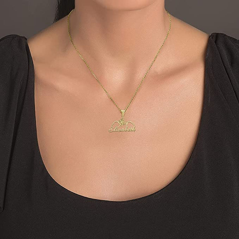 Personalize Butterfly Necklace NAME Pendant For Her, in Solid Yellow, White and Rose Gold