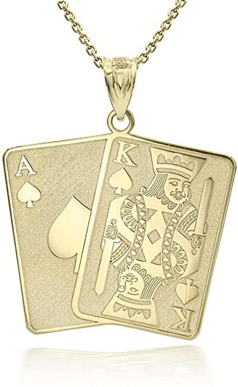 Personalize Engravable Ace and King Of Spades Poker Cards Pendant Necklace With Your NAME in Solid Yellow, White and Rose Gold
